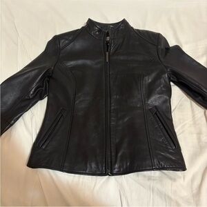 Vintage Boston Harbor Black Leather Fitted Jacket